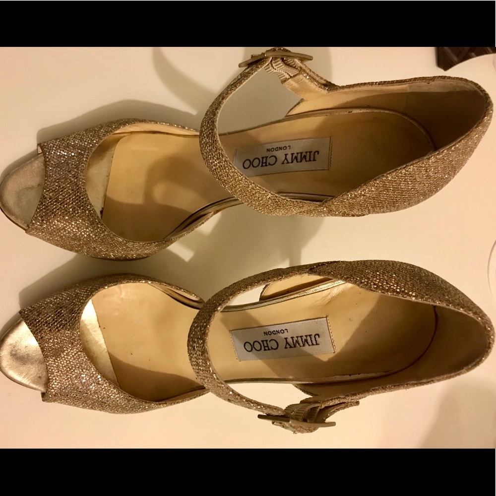 Jimmy Choo gold glitter heels - Authentic